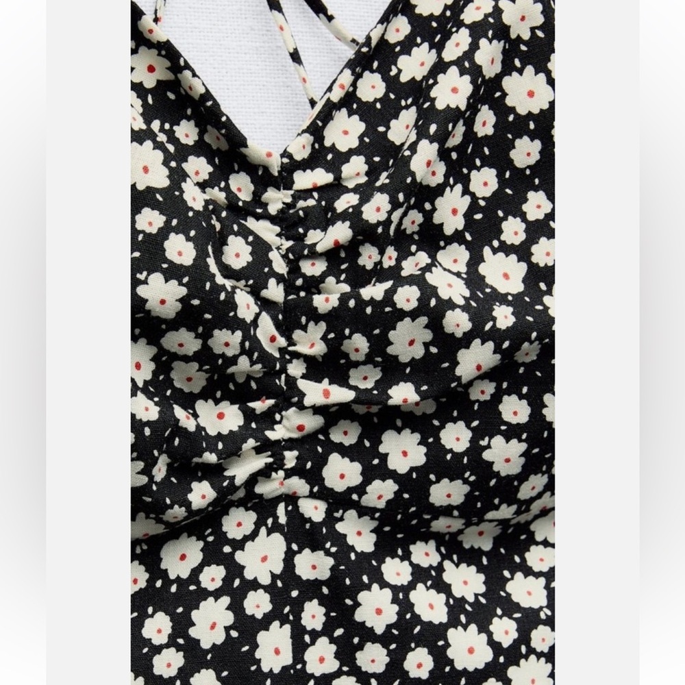 NWT Zara Black and White linen strappy Floral Maxi Dress - Picture 5 of 10